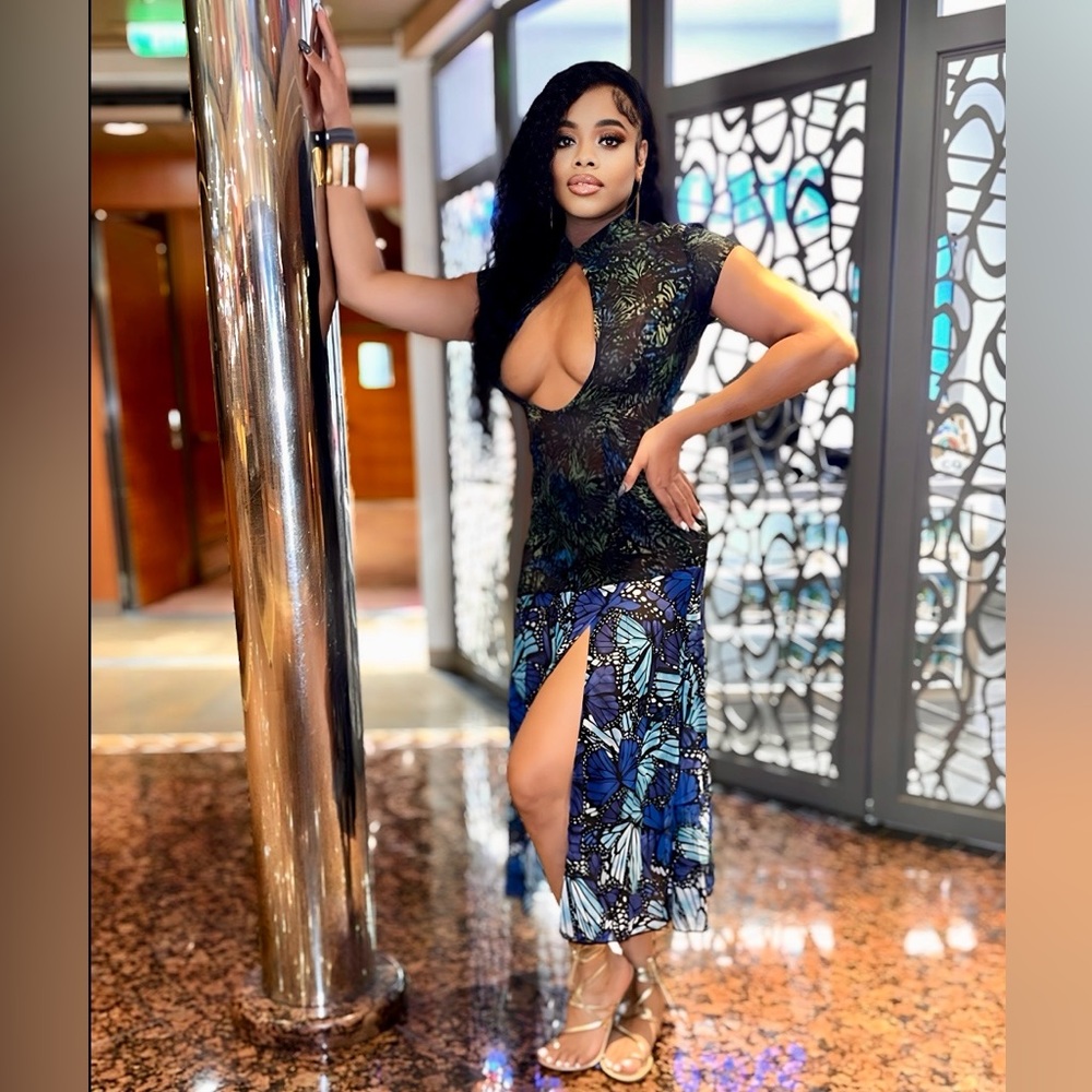 Mesh multi print dress